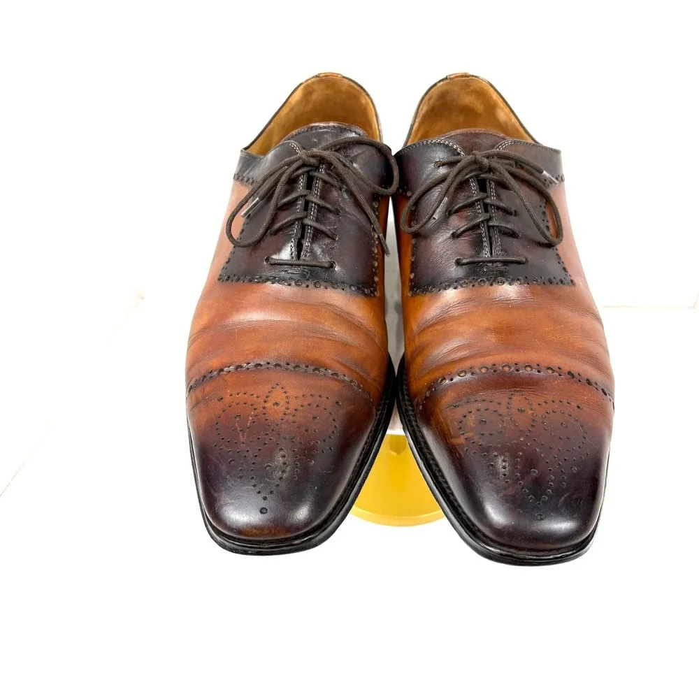 Magnanni Mens Two Tone Leather Brogue Oxford Dress Shoes Size 10 M Spain 18273